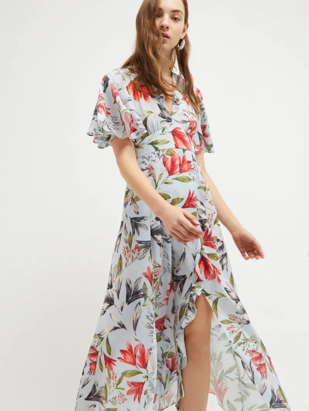 French Connection Light Blue Floral High-Low Maxi Dress